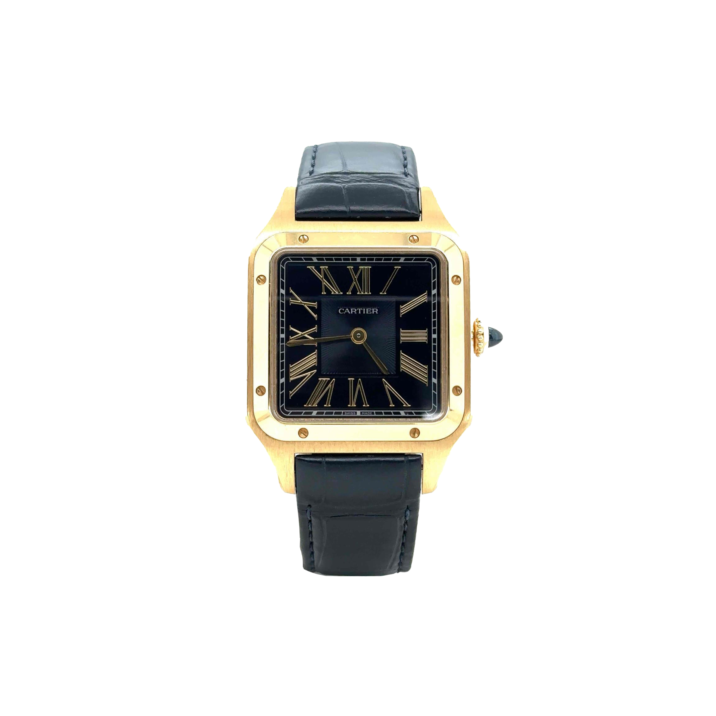 CARTIER SANTOS DUMONT YELLOW GOLD BLUE DIAL WATCH WGSA0077